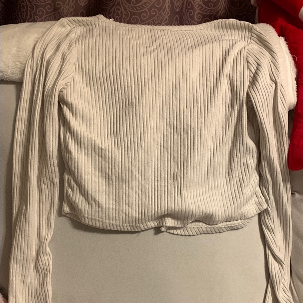 White Ribbed Cardigan Sweater - Picture 3 of 4